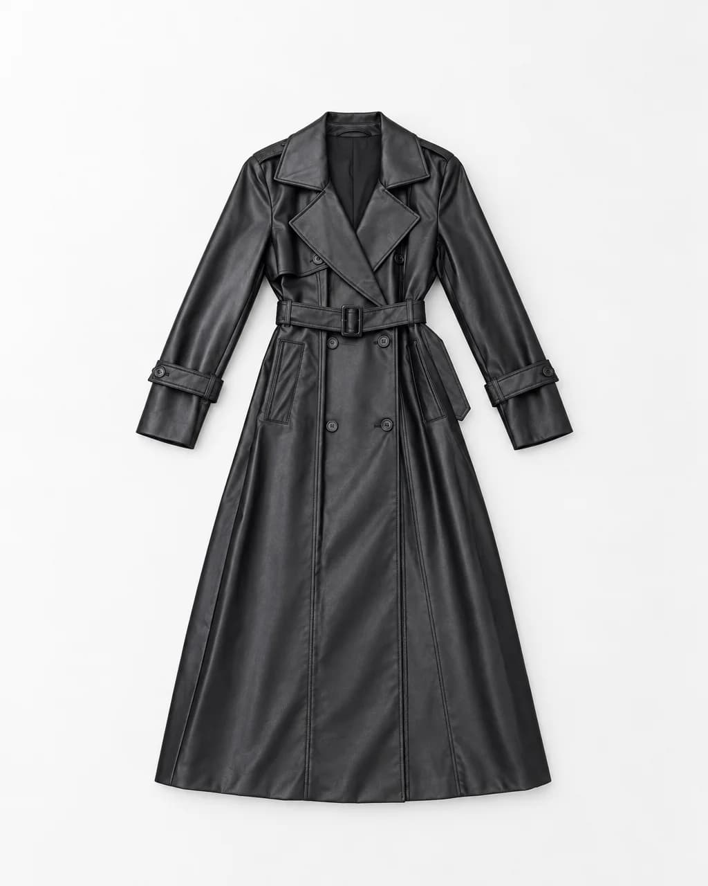 Trench long en similicuir ceinture